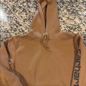 Carhartt Tan Hoodie with Black Sleeve Logo